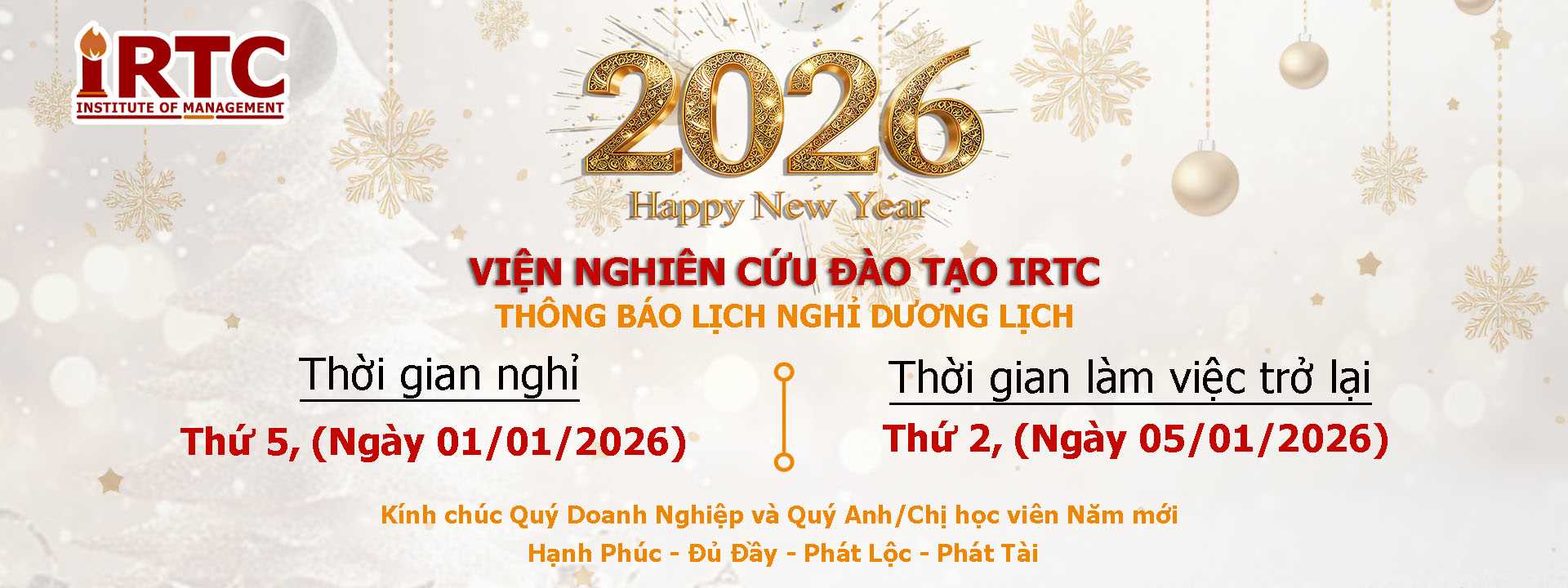 thông báo nghỉ dương lịch 2026